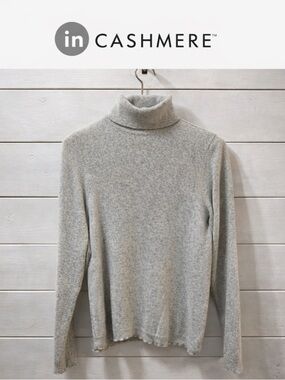 IN CASHMERE Light Grey beige Cashmere Turtleneck Sweater Size XL